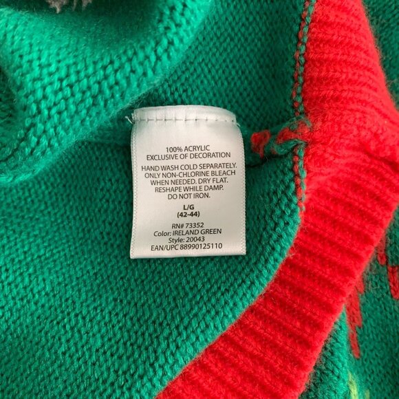 Jolly Sweaters Green Red T-Rex Dinosaur Christmas Sweater Argyle Men’s Large - Picture 11 of 11